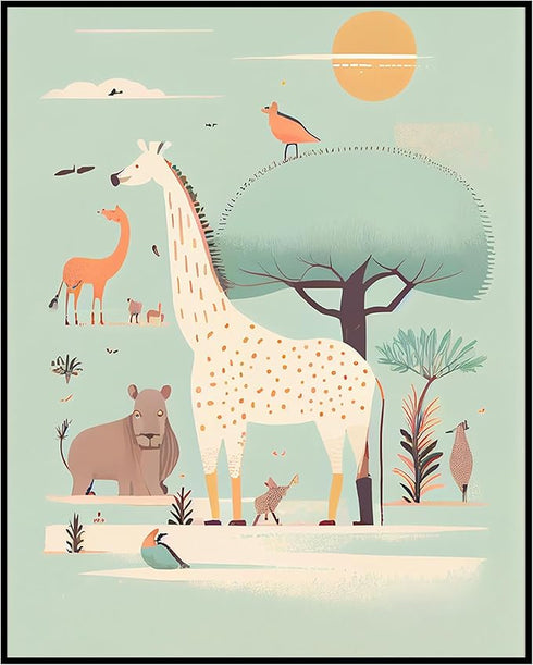 Posterizer 1 pcs-mint safari animals-Art for Animal Lovers-Kids Room Art-Gift for Daughter, Son, Kids-decor for nursery toddlers kids room- UNFRAM...
