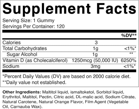Vitamatic Sugar Free Vitamin D3 50,000 IU Weekly Supplement - 120 Pectin Based Gummies - Vitamin D Capsules for Bones, Teeth, and Immune Support (...