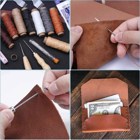 Cridoz 35 Pcs Leather Pouch Kit with Hole Punch, Sewing Tools, Waxed Thread and Large-Eye Stitching Needles for Beginner Crafting Projects...