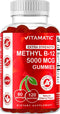 Vitamatic Extra Strength Vitamin B12 5000 mcg (Methyl B12) Gummies - 120 Count - Natural Cherry Flavored...