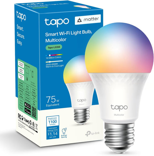 Tapo TP-Link Smart Light Bulbs, 1100 Lumens(75W Equivalent), Matter-Certified, 16M Colors RGBW LED Bulb, Dimmable, CRI>90, Voice Control w/Siri, A...