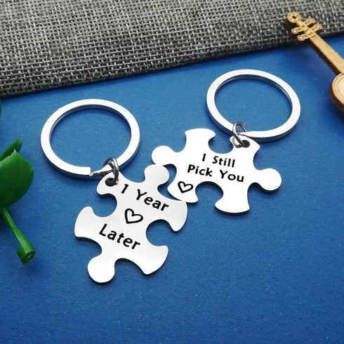 Anniversary Keychain Gifts for Her Him 1 Years Later I Still Pick You Key Ring Jigsaw Puzzle Piece Matching Pendant Keychain Set Couple Best frien...