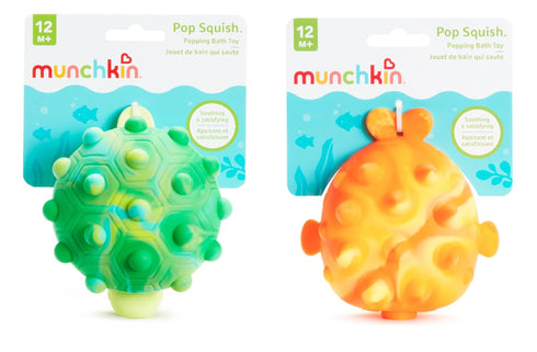 Munchkin® Pop Squish™ Mold Free Popping Baby Bath Toy, Squeezable Sensory Fidget Toy, Turtle and Pufferfish...