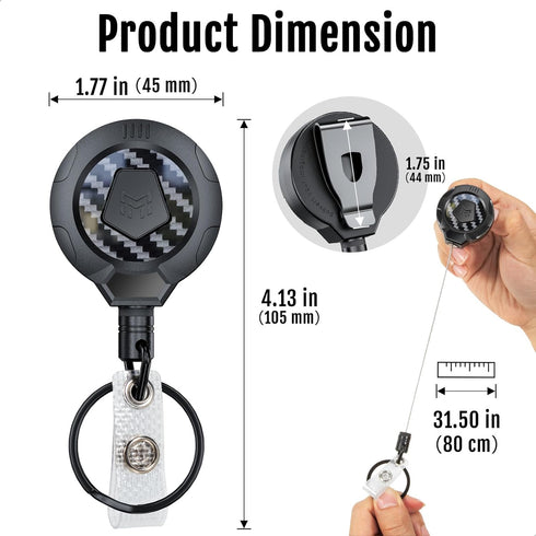 MNGARISTA Upgraded Heavy Duty Retractable Keychain with Belt Clip, 10 OZ Retraction, 31.5" Stainless Steel Cord, 3K Carbon Fiber ID Badge Reel wit...