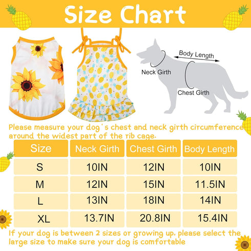 4 Pieces Pet Clothes Set Include 2 Pieces Cute Pet Dress Lovely Fruit Dog Dress and 2 Pieces Dog Shirt Breathable Pet T-Shirt Puppy Clothes Shirt ...