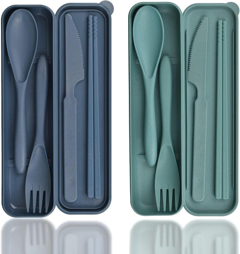 2 Sets Plastic Reusable Utensils Set with Case, Travel Chopsticks Fork Spoon Knife Set for Lunch Box, Portable Cutlery Sets for Travel Camping Dai...