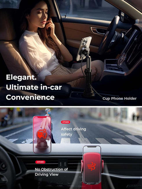 LISEN Cup Holder Phone Holder for Magsafe Car Mount Charger, 15W Wireless Car Charger Cupholder Magnetic Wireless Car Mount Charger Phone Charger ...