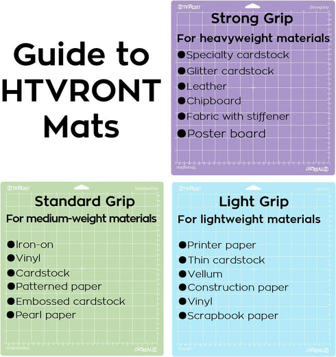 HTVRONT Cutting Mat, 3 Pcs Cutting Mat 12x12(Standard, Light, StrongGrip) Compatible with Cricut Maker 3/Maker 4/Maker/Explore 3/4/Air 2/One, Vari...