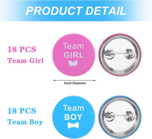 WILLBOND 72 Pcs Gender Reveal Decorations - 36 Team Boy or Girl Pins and 36 Bracelets for Party Supplies, Baby Shower Games...