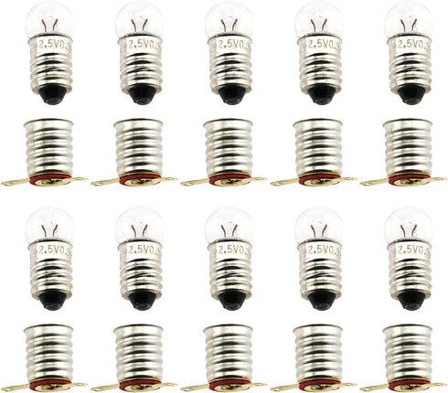 E-outstanding 10 Pcs E10 2.5V/0.3A Miniature Screw Base Light Bulbs E10 Mini Bulb for Physical Electrical Experiment Screw Base Indicator Light In...