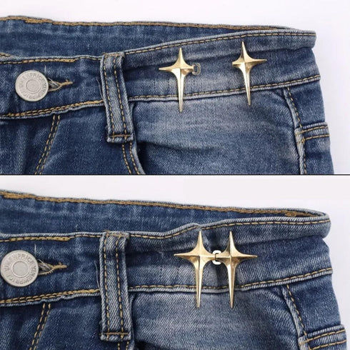 8 Sets Adjustable Star Button Pant Waist Tightener, Adjustable Waist Buckle Sets No Sew and No Tools Detachable Decorative Waist Buckles, Jean But...
