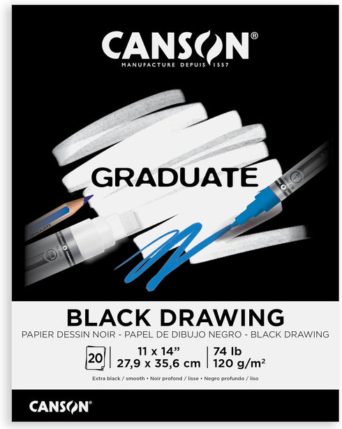 Canson Graduate Black Drawing Pad, Foldover, 11x14 inch, 20 Sheets | Artist Paper for Adults and Students - Drawing, Sketching and Art Journaling...