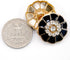 20 pcs Flower Shape Black Enamel Petals with Rhinestones Metal Sewing Coats Shank Buttons -25mm -1"...