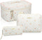 3 Pcs Quilted Makeup Bag Large Cosmetic Bag Floral Makeup Bag Travel Aesthetic Cute Kawaii Toiletry Cosmetic Pouch with Zipper for Women Gifts Hom...