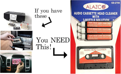 Audio Tape Cassette Head Cleaner w/ 3 Cleaning Fluids Care Wet Maintenance Kit by Alazco...