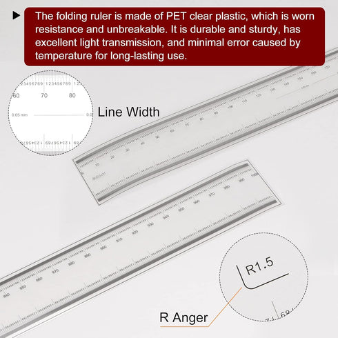 Film Flexible Ruler 100cm 0.1mm Scale with R Angle & Width Lines PET Plastic Folding Straight Ruler Calibration Soft Ruler Measuring Tool for Fact...