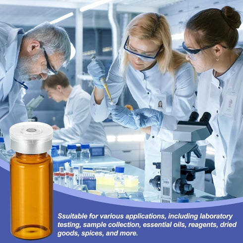 PATIKIL 10ml Sample Vials, 8 Pack Lab Empty Vials with Butyl Rubber Stopper and Crimp Top Caps Borosilicate Glass Vial, Amber...