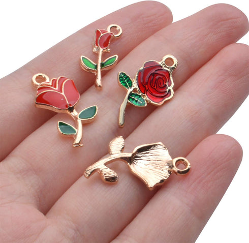 Aylifu 30pcs Enamel Rose Flower Charm Pendant for DIY Jewellery Necklace Bracelet Earring Crafts, 3 Styles...