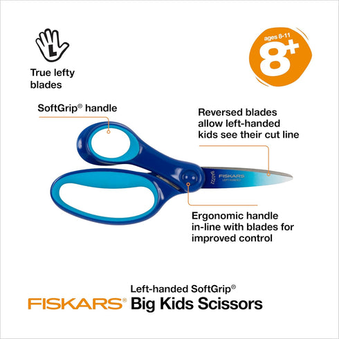Fiskars Big Kids For Ages 8+ Ombre 6" Left-handed Scissors, Blue-Turquoise...