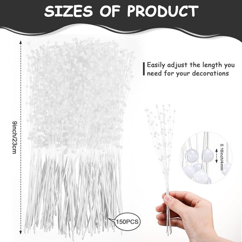 WILLBOND 150 Pcs String Pearl Stick Bouquet Plastic Bridal Wedding 4mm Pearl Garland Beads Wreath Vase Filler DIY Floral Arrangement Table Decor f...