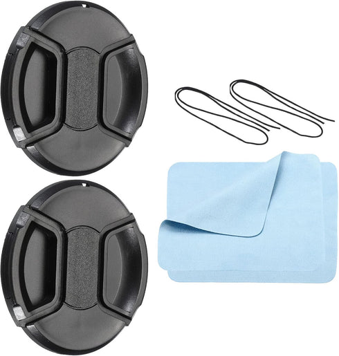 PATIKIL Camera Lens Cap, 2 Pack Center Pinch Front Lens Cover with Cap String/Microfiber Cleaning Cloth for 82mm Thread Universal DSLR Lenses for ...