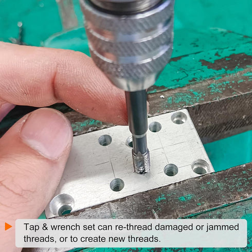 T-Handle Ratchet Tap Wrench + Metric Tap Set, 7pcs M3 M4 M5 M6 M8 M10 M12 Thread Taps and M5-M12 Adjustable 10" Long Ratcheting Wrench Hand Tappin...