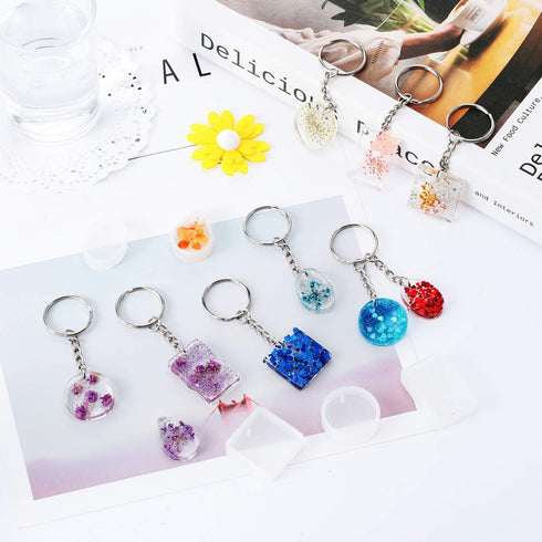 WILLBOND Silicone Resin Keychain Mold Set, Jewelry Pendant Casting Mold DIY Epoxy Keychain Mold with Keychain Rings, Dried Flower and Round Sequin...