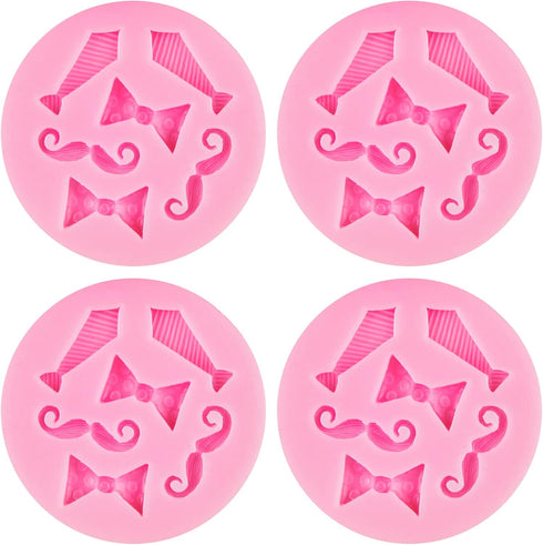 AUEAR, Set of 4 Mini Bow-Ties Necktie Mustache Silicone Mold for Fondant Cake Chocolate Candy Sugar Home Cupcake Decoration Baking Tools Pink...