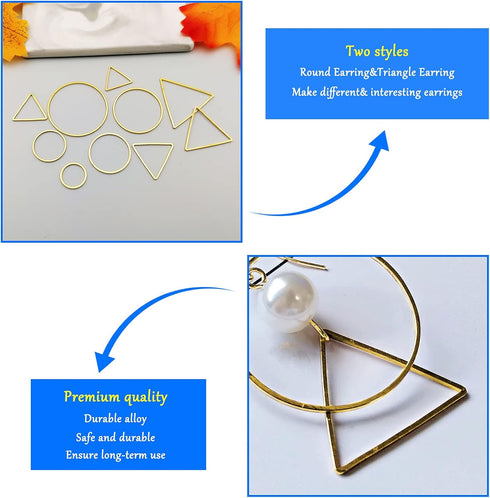 100Pcs Earring Beading Hoops for Jewelry Making,50Pcs Round Earrings Findings Hoops 50Pcs Triangle Earring Beading Hoops for DIY Craft Jewelry Mak...