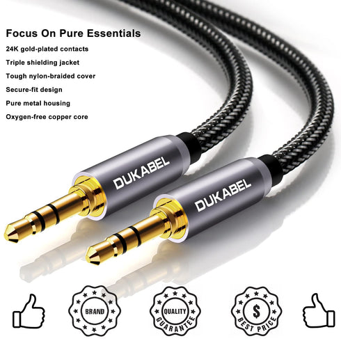 DUKABEL Top Series 3.5mm AUX Cable Lossless Audio Gold-Plated Auxiliary Audio Cable Nylon Braided Male to Male Stereo Audio AUX Cord Car Headphone...