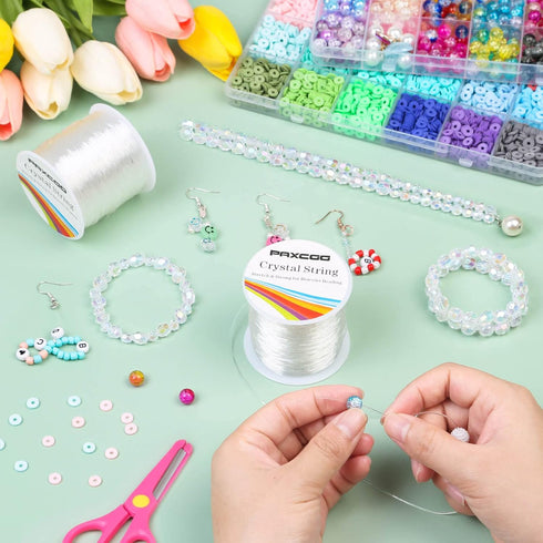 Bracelet String, Paxcoo 2 Rolls Elastic Stretchy Bead String Cord for Clay Beads Kandi Pony Beads Bracelets Jewelry Making (0.8 MM, Crystal)...