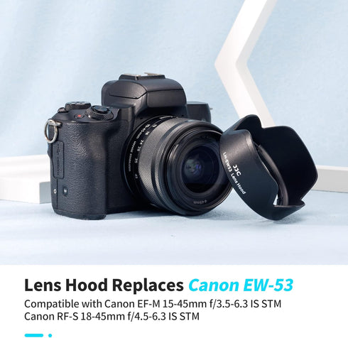 JJC Camera Lens Hood Shade for Canon EF-M 15-45mm f/3.5-6.3 is STM & RF-S 18-45mm f/4.5-6.3 is STM Lens on Canon EOS R100 R50 M50 M50 Mark II M5 M...