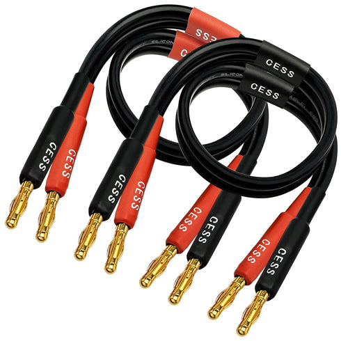 CESS-037-1f Banana Plug Male to Male Speaker Cable 12 Gauge 680 Strand Count Silicone Soft Wire, 2 Cables (1 Foot)...