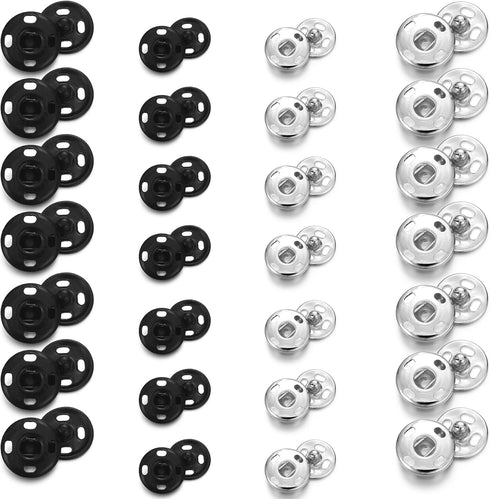 Sumind 100 Sets Sew-on Snap Buttons Metal Snap Fastener Buttons Press Button for Sewing Clothing, Black and Silvery (8mm,10mm)...