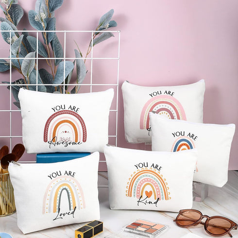 10 pcs Rainbow Canvas Makeup Bag Set - Inspirational Thank You Gifts with Zipper You Are Worthy Loved Beautiful Kind Inspirational Gifts for Women...