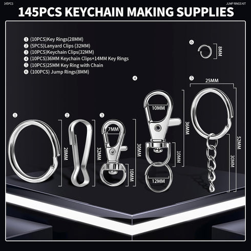 LEOBRO 145PCS Key Chain Rings and Keychain Clips for Keychains, Lobster Claw Clasps and Key Rings, Keychain Accessories, Bulk Lanyard Clips Keycha...