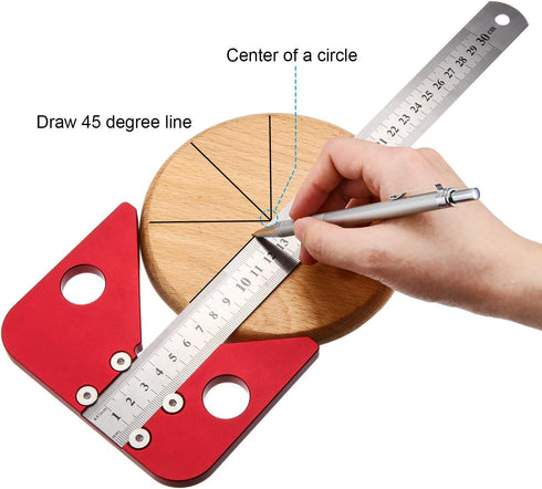 Aluminum Alloy Square Center Scribe Center Finder Line Gauge Carpenter Ruler Woodworking Center Measuring Tool with Detachable Ruler...