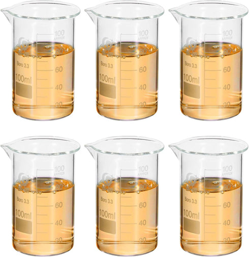 PATIKIL 100ml Tall Form Glass Beaker, 6Pcs 3.3 Borosilicate Glass Beakers Graduated Measuring Cup Beaker with Spout for Lab Experiments, Cooking a...