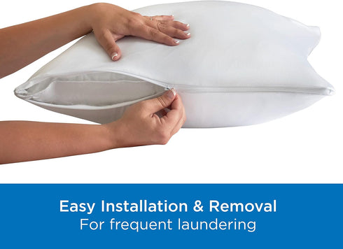 Set of 2 Standard/Queen AllerEase Pillow Protectors - Moisture Wicking, Advanced Allergy Protection - Premium Polyester, Zippered Protectors...