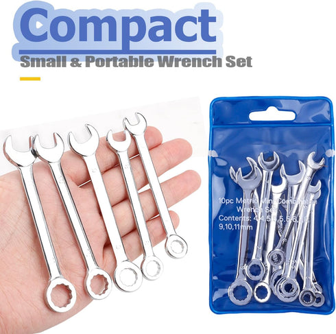 Mesee 10 Pieces Mini Combination Wrench Set Metric Small Ignition Wrenches 4-11mm Open and Box End Wrench Set Dual-Use Spanner Hand Repair Tool fo...