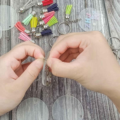 48 Pieces Acrylic Keychain Blanks Set Including Clear Circle Keychains Blank & Key Rings & Tassels & Jump Chain for Vinyl Crafting DIY Crafts Proj...