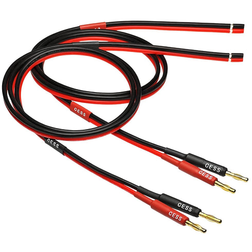 CESS-225-3f Banana Plug Adapter Connector to Bare Wire Open End Audio Cable DIY for Speakers & Amplifier, 2-Channel, 14 Gauge (3 Feet)...
