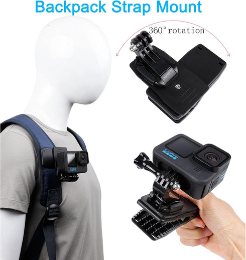 Accessories Set for GoPro Hero 12/11/10/9/8/7/6/5/4,New Quick Release Head Strap Mount + Chest Mount Harness + Backpack Clip Holder + 360°Rotating...