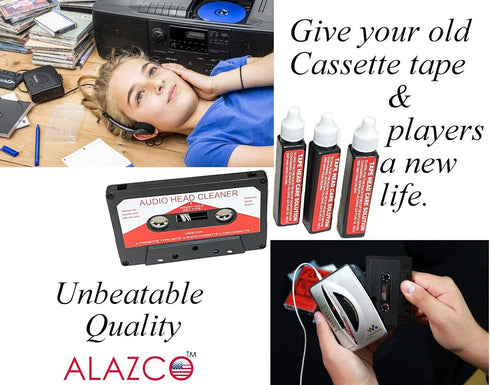 Audio Tape Cassette Head Cleaner w/ 3 Cleaning Fluids Care Wet Maintenance Kit by Alazco...
