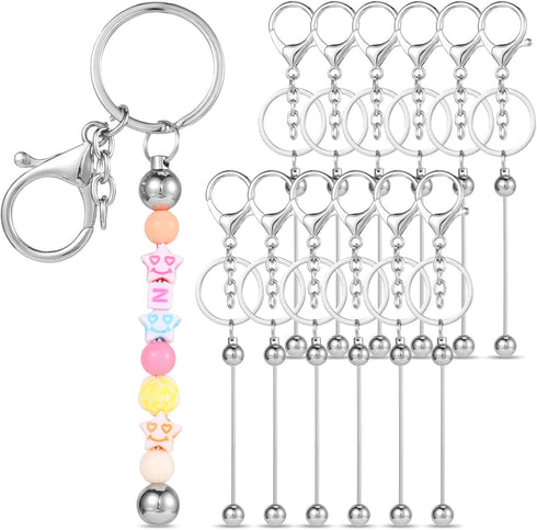 12 Pcs Beadable Keychain Bars Metal Beaded Keychain Blank Keychain Strips for DIY Keychain Pendant Jewelry Crafts...