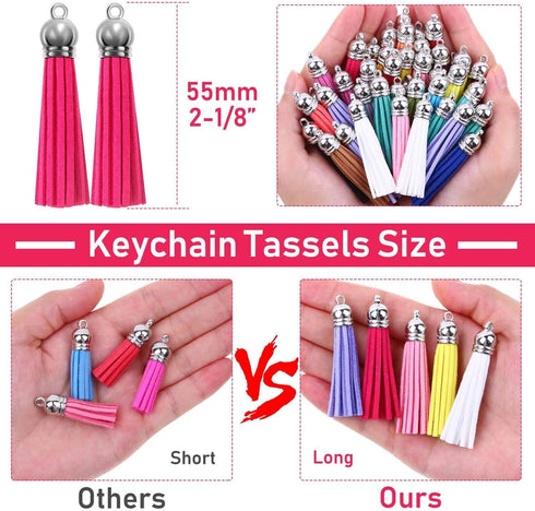Paxcoo 120Pcs Keychain Tassels Bulk for Crafts, Leather Key Chain Charms for Jewelry Making, Resin Epoxy, Acrylic Blanks Bracelets (2 1/8 inch)...