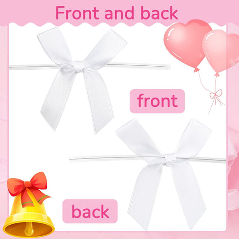 Gejoy 100 Pieces 2.6" Solid White Bows Mini Satin Ribbon Twist Tie Bows Crafts for Wedding Graduation Birthday Party Shower Gift Wrapping Candy Tr...