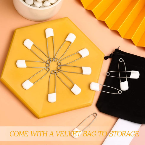 50 Pieces Diaper Pins Safety 2.2 Inch Plastic Head Cloth Diaper Nappy Pins with Locking Closures Stainless Steel with Velvet Bag(White)...