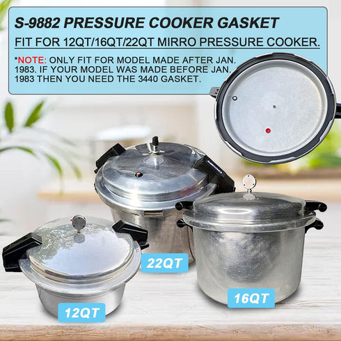 Replacement Mirro Pressure Cooker Gasket S-9882 For Mirro 12qt/16qt/22qt model M-0512 / M-0522 / M-0312 / M-0406 / M-0416 / M-0526 / M-0622 Pressu...