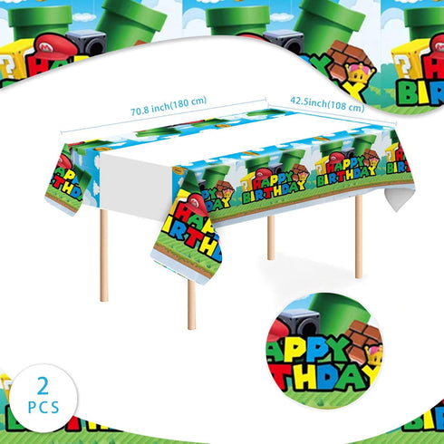 2pc Super Bros Rectangle Tablecloths Video Games Party Plastic Table Covers 70.8 x 42.5 Inch Children Boys Birthday Party Decoration Supplies...